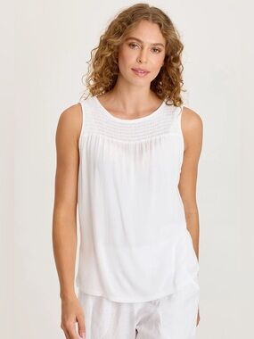 XCVI
TIMO CREPE SMOCKED NECKLINE TANK
 In White